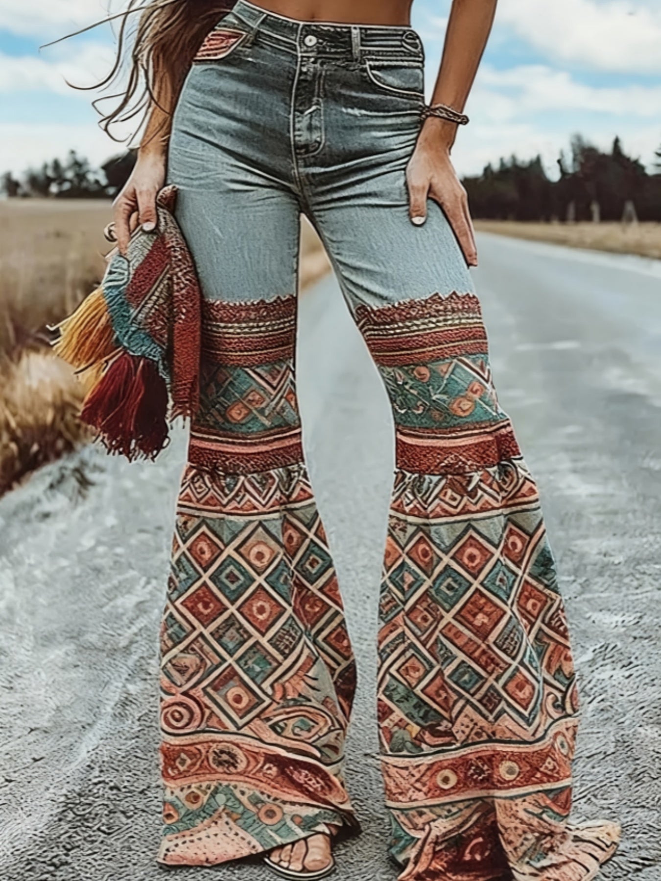PANTALÓN BOHO PRINT FLARE RETRO