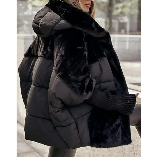 CHAQUETA ACOLCHADA PATCHWORK CON CAPUCHA