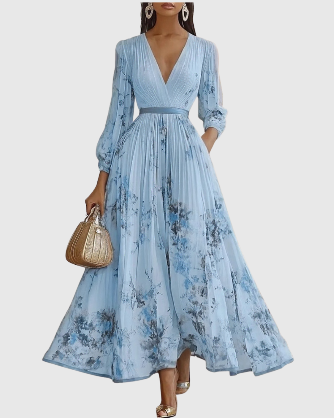 ROWELLA VESTIDO MAXI PLISADO ELEGANTE