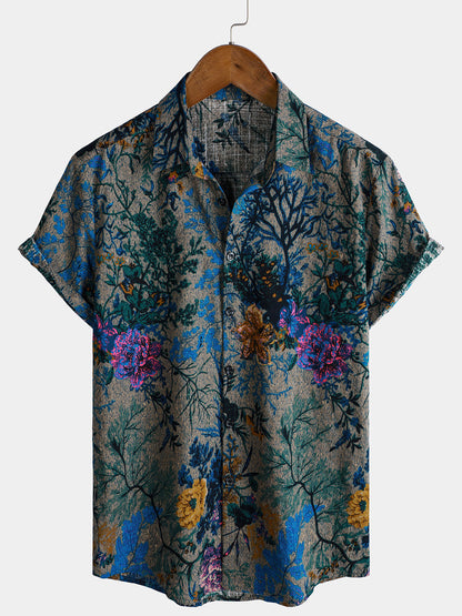Lote de 2 | Camisa vintage de verano de manga corta con estampado floral rojo