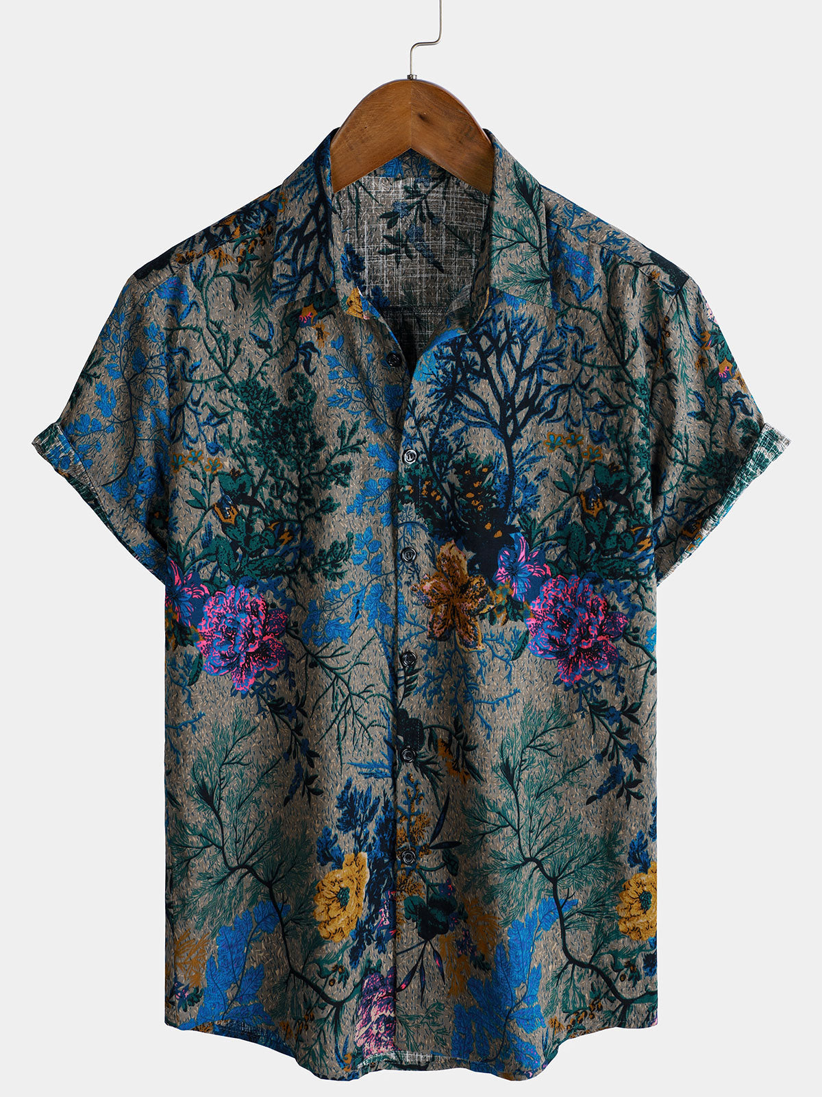 PACKS-Camisa de manga corta estilo resort con estampado