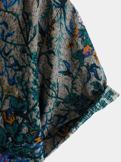 Lote de 2 | Camisa vintage de verano de manga corta con estampado floral rojo