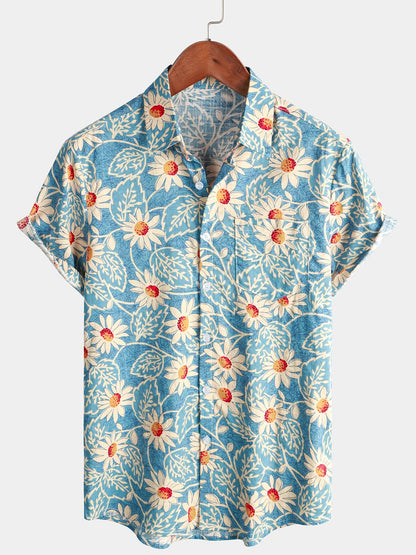 Lote de 3 |  Camisa hawaiana retro de algodón con estampado floral para hombre