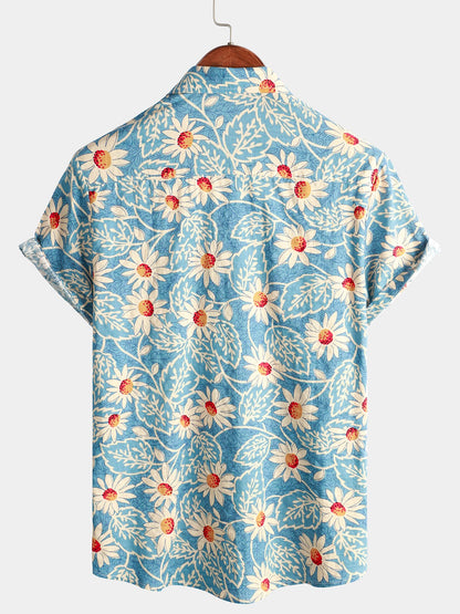 Lote de 3 | Camisa hawaiana retro de algodón con estampado floral para hombre
