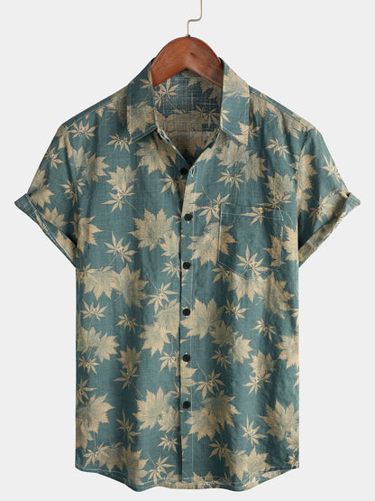 Lote de 3 | Camisa hawaiana retro de algodón con estampado floral para hombre