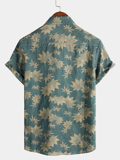 Lote de 3 |  Camisa hawaiana retro de algodón con estampado floral para hombre