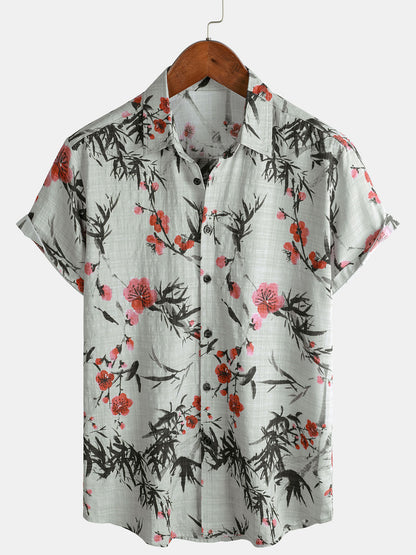 PACKS-Camisa de manga corta estilo resort con estampado
