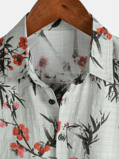 Lote de 2 | Camisa vintage de verano de manga corta con estampado floral rojo