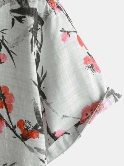 Lote de 2 | Camisa vintage de verano de manga corta con estampado floral rojo