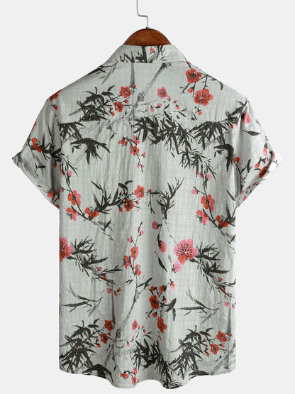 Lote de 2 | Camisa vintage de verano de manga corta con estampado floral rojo