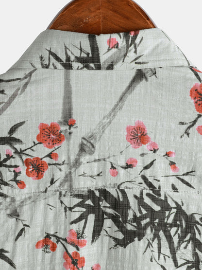 Lote de 2 | Camisa vintage de verano de manga corta con estampado floral rojo