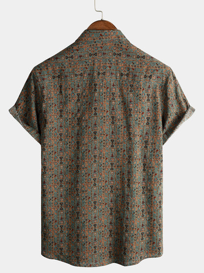 Lote de 3 |  Camisa hawaiana retro de algodón con estampado floral para hombre