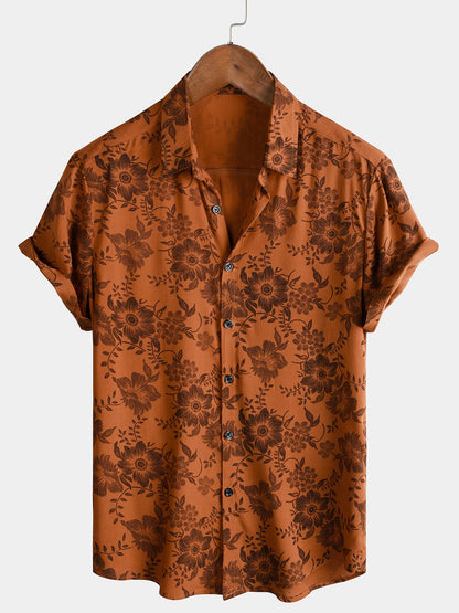 Lote de 2 | Camisa hawaiana retro de algodón con estampado floral para hombre
