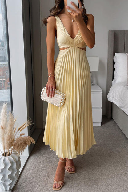 Ayelen– Vestido largo con falda plisada