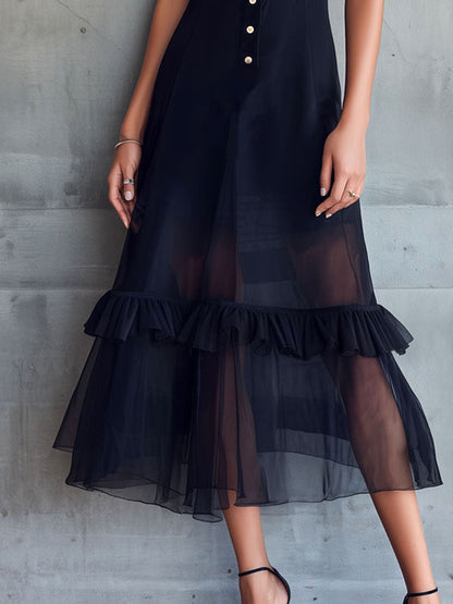 VESTIDO MIDI CHIFFON VOLANTES