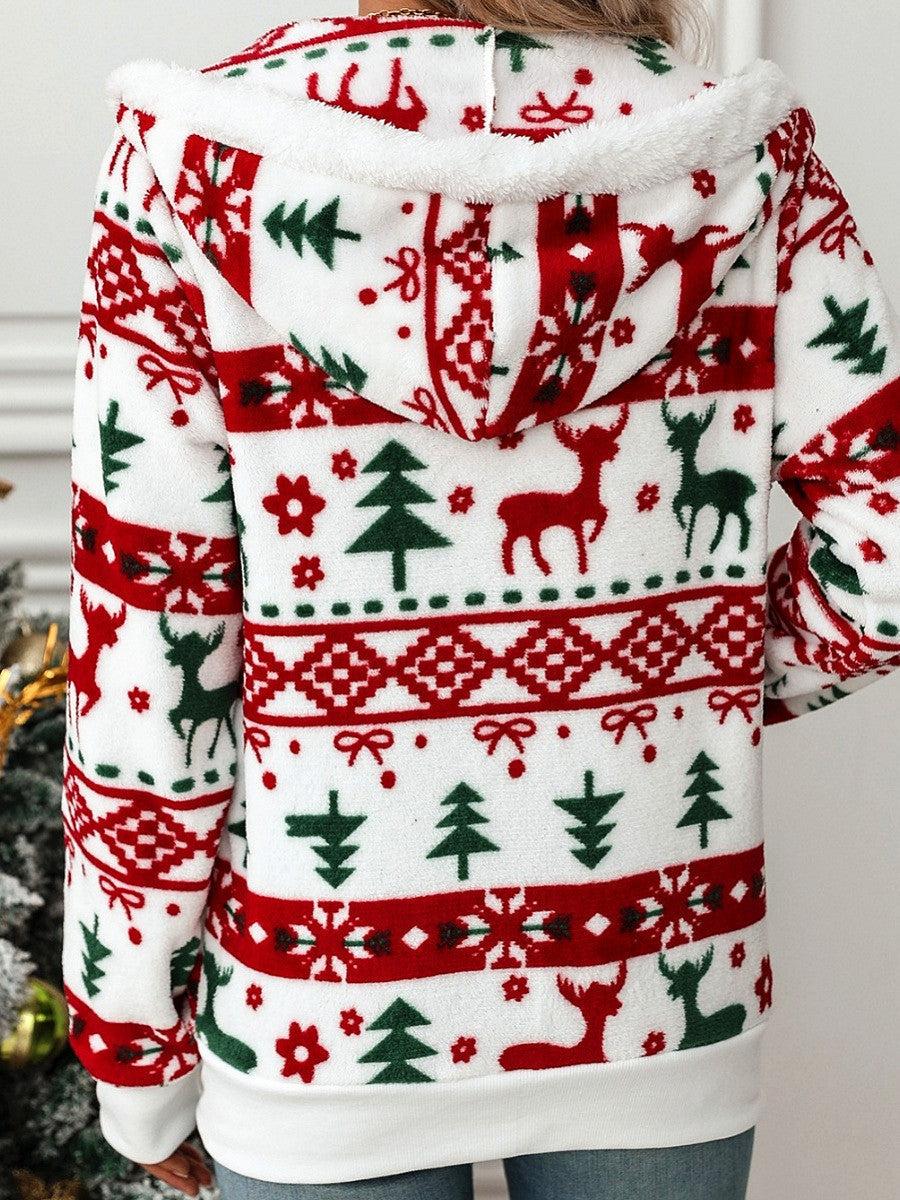 CARDIGAN NAVIDEÑO CON CAPUCHA Y BOLSILLOS
