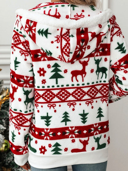 CARDIGAN NAVIDEÑO CON CAPUCHA Y BOLSILLOS