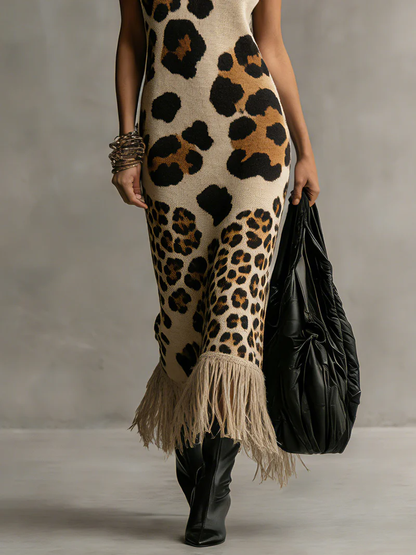 DRESS BROWN | LEOPARD MAXI FLOW