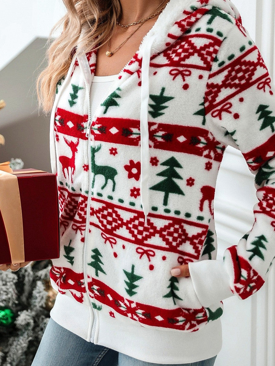 CARDIGAN NAVIDEÑO CON CAPUCHA Y BOLSILLOS