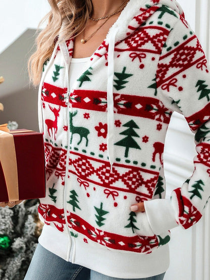 CARDIGAN NAVIDEÑO CON CAPUCHA Y BOLSILLOS