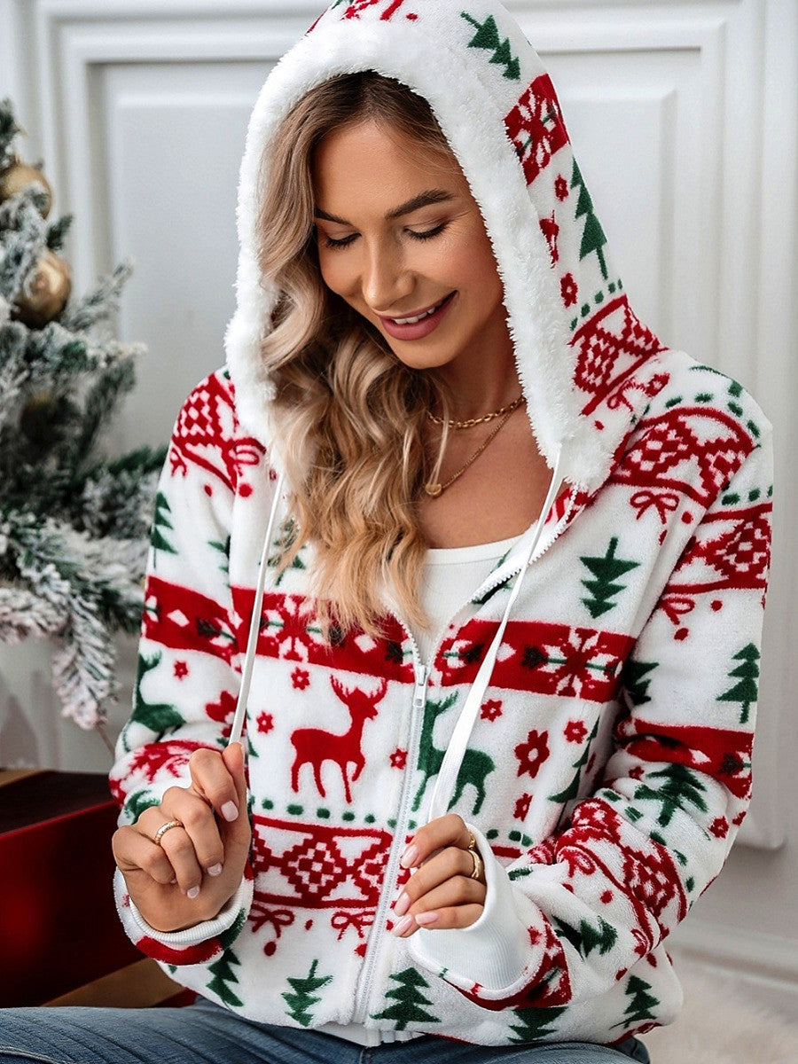 CARDIGAN NAVIDEÑO CON CAPUCHA Y BOLSILLOS