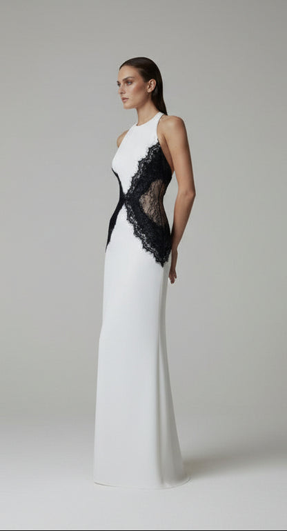 VESTIDO LARGO DE ENCAJE CON ESPALDA ABIERTA