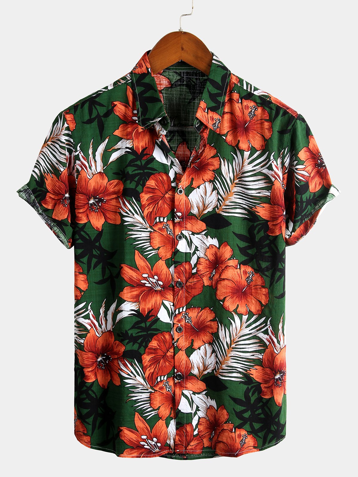 Camisa de algodón puro para hombre con estampado festivo hawaiano-