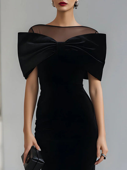 Regina – Vestido Midi de Terciopelo con Lazo