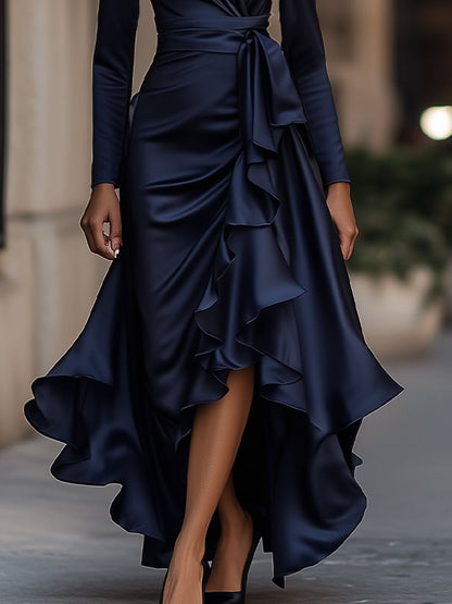 Palma – Vestido Maxi de Satén con Volantes