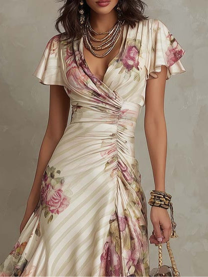 Margaret – Vestido Midi Satinado Floral Vintage