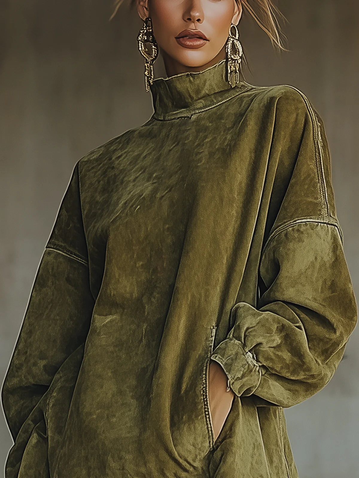 VESTIDO BOHO DE ANTE CON FLECOS Y CUELLO ALTO MARA