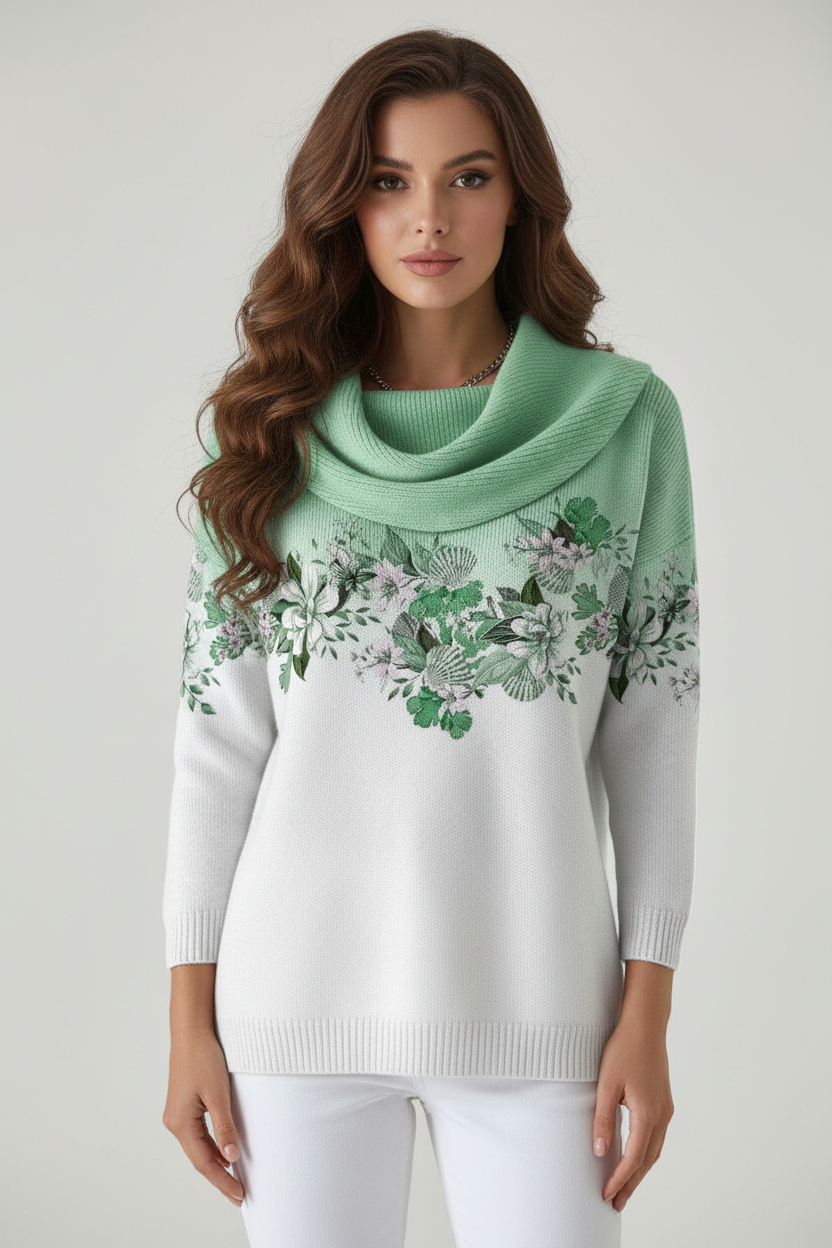 SUÉTER FLORAL CON CUELLO SUAVE