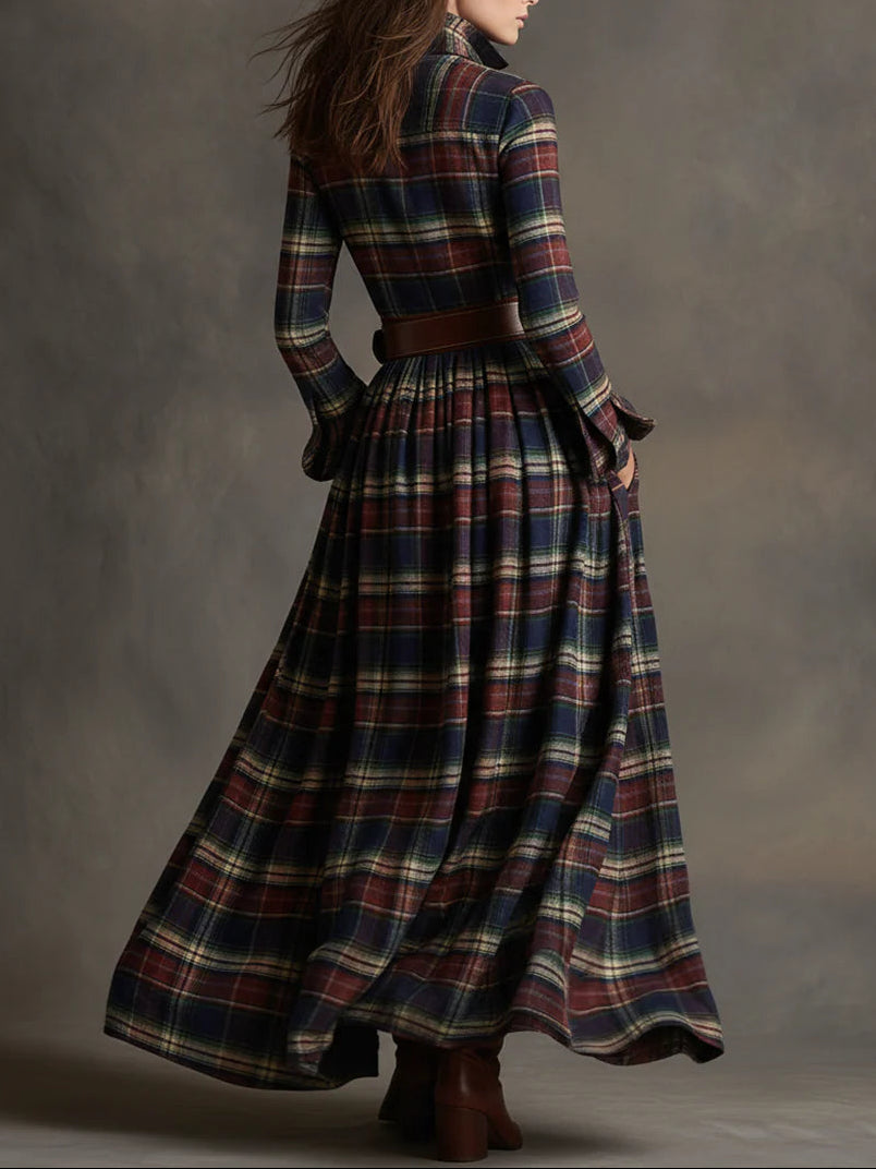 VESTIDO LARGO TARTÁN CON CINTURÓN MARGHERITA