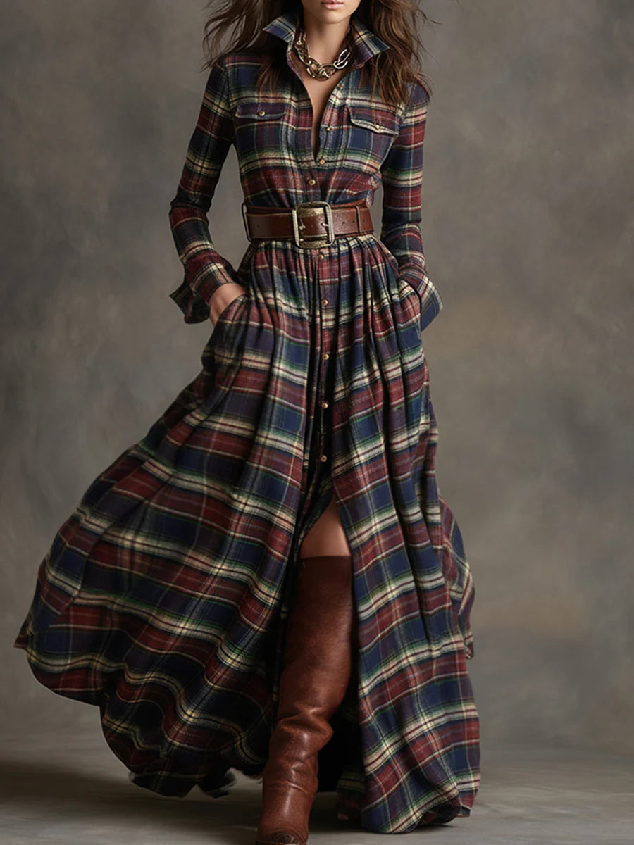 VESTIDO LARGO TARTÁN CON CINTURÓN MARGHERITA