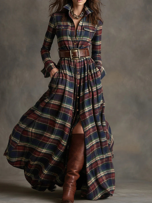 VESTIDO LARGO TARTÁN CON CINTURÓN MARGHERITA