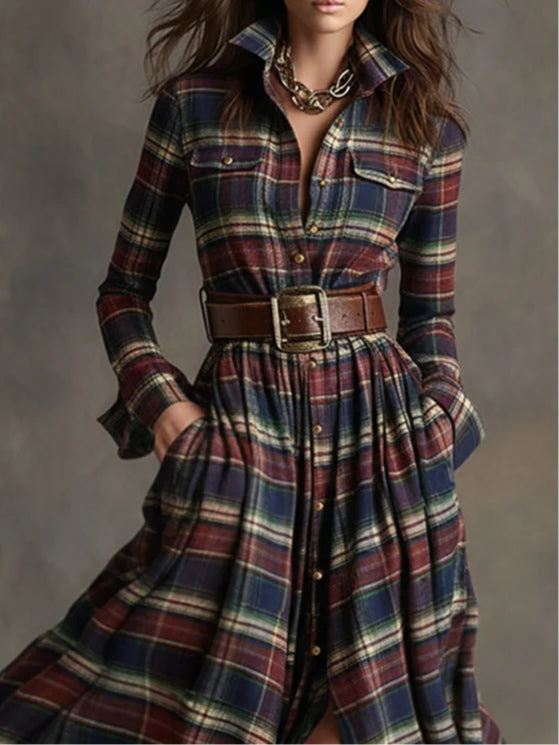 VESTIDO LARGO TARTÁN CON CINTURÓN MARGHERITA