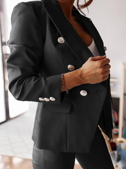 CONJUNTO BLAZER CRUZADO + PANTALÓN ELEGANTE