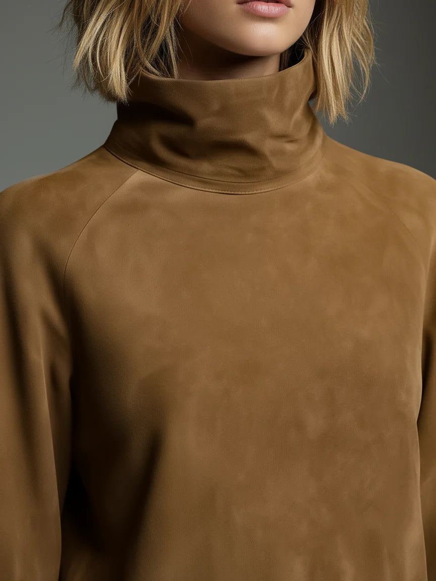 VESTIDO MINI OVERSIZE DE ANTE CON CUELLO ALTO LIVIA