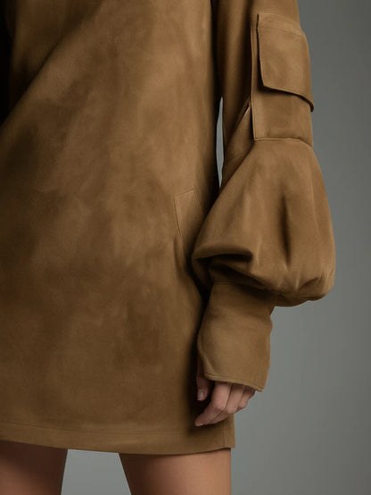 VESTIDO MINI OVERSIZE DE ANTE CON CUELLO ALTO LIVIA