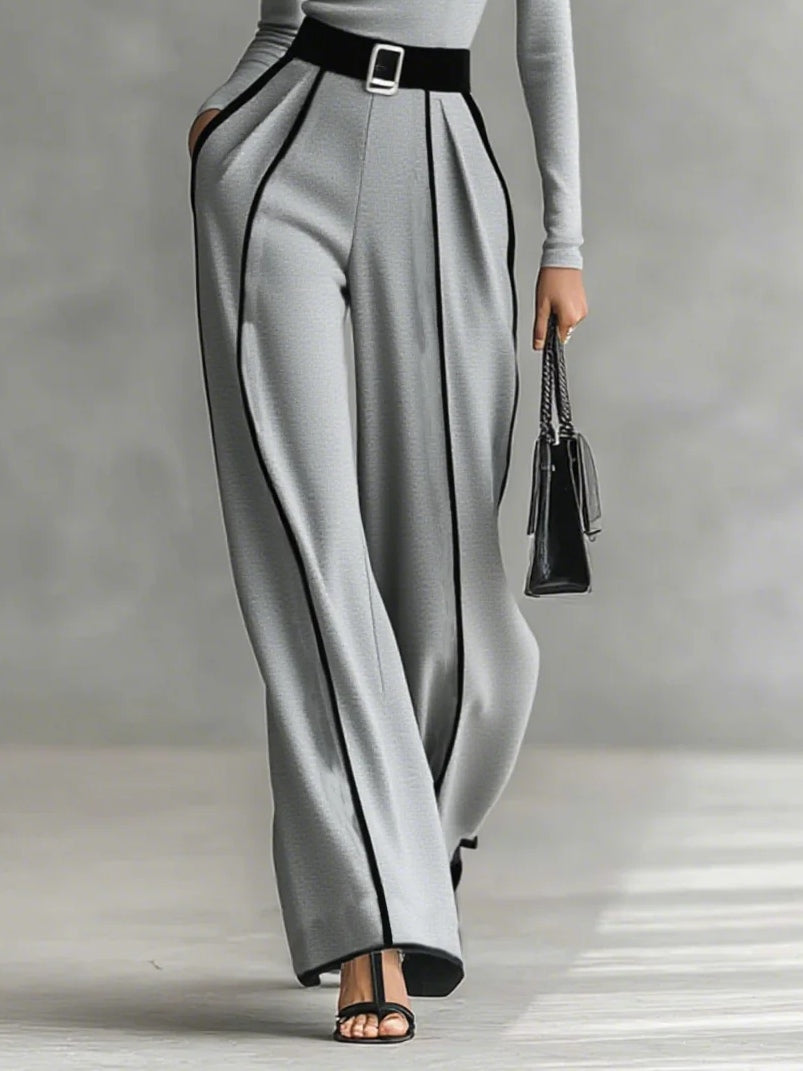 SET DE TOP DE CUELLO ALTO Y PANTALÓN DE PIERNA ANCHA CON CINTURÓN SOLANA