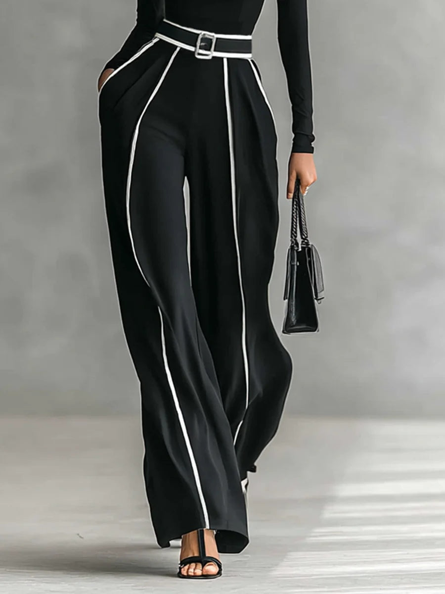 SET DE TOP DE CUELLO ALTO Y PANTALÓN DE PIERNA ANCHA CON CINTURÓN SOLANA