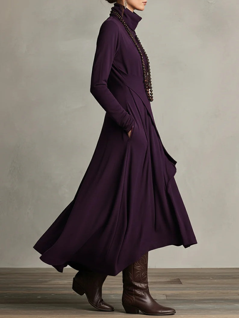 VESTIDO MAXI PLISADO ASIMÉTRICO DE CUELLO ALTO AURELIA