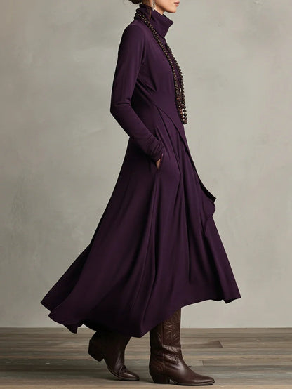 VESTIDO MAXI PLISADO ASIMÉTRICO DE CUELLO ALTO AURELIA