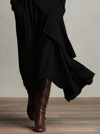 VESTIDO MAXI PLISADO ASIMÉTRICO DE CUELLO ALTO AURELIA