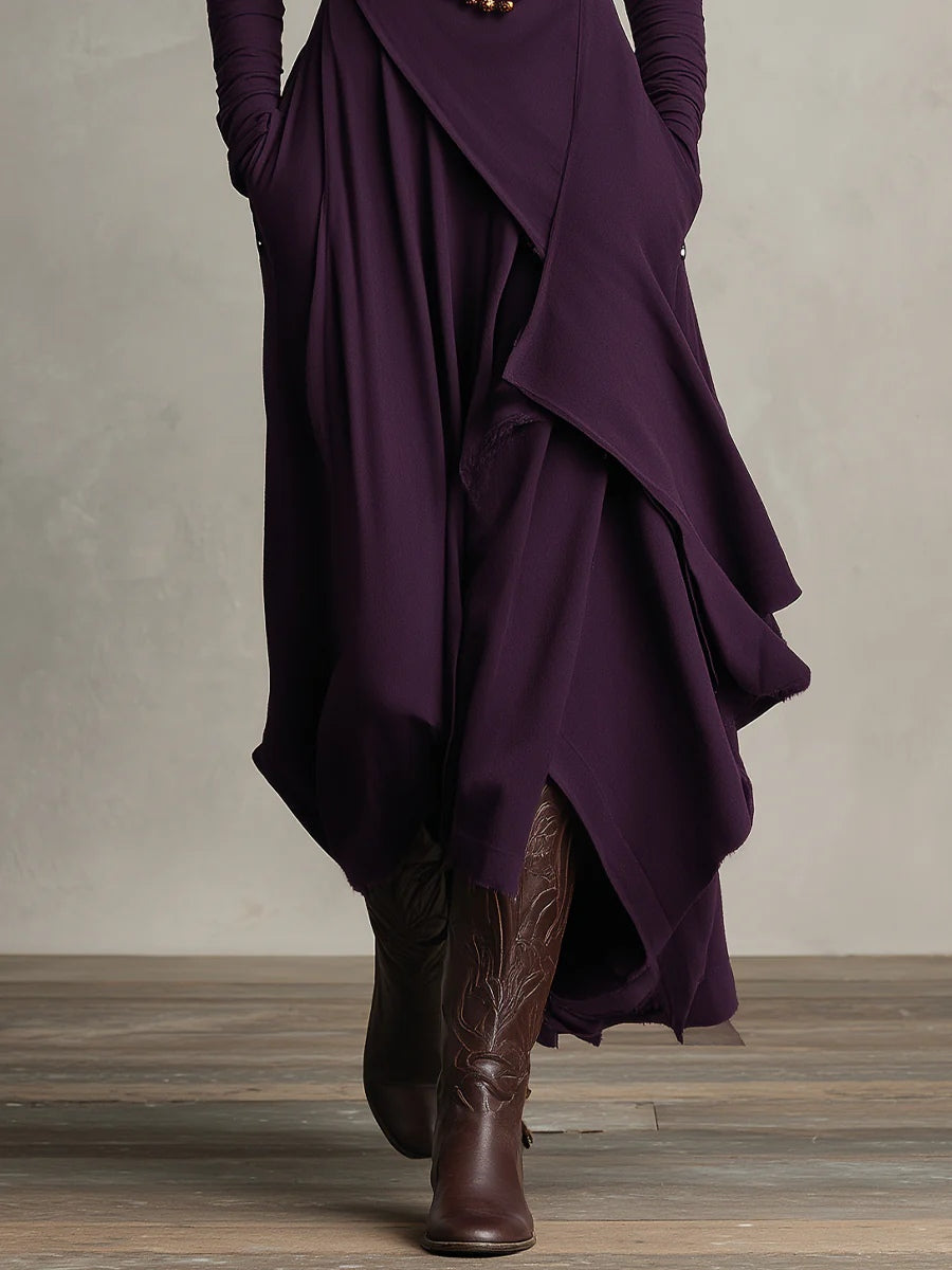 VESTIDO MAXI PLISADO ASIMÉTRICO DE CUELLO ALTO AURELIA