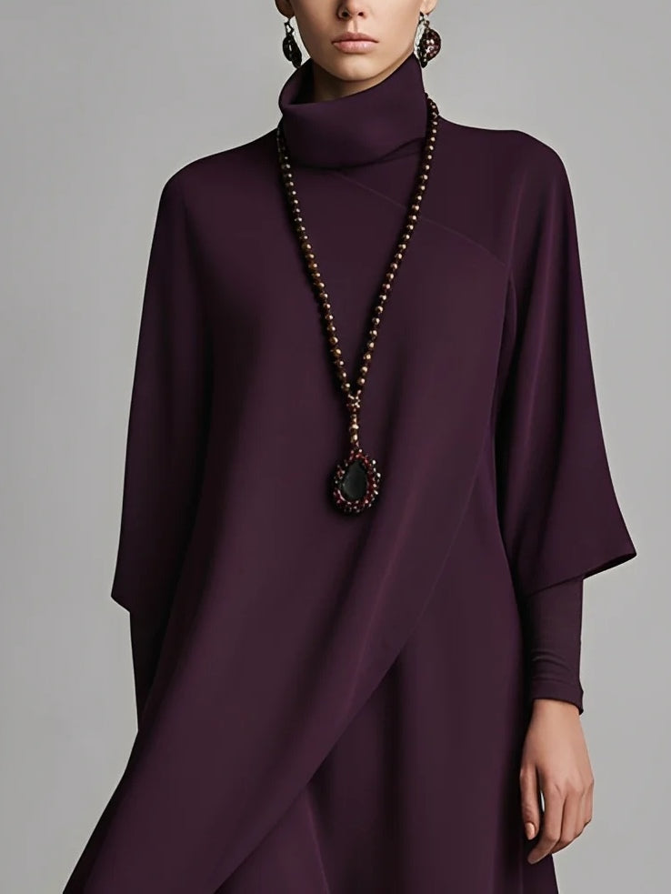 VESTIDO MAXI DE PUNTO DRAPEADO CON BORDADOS EN TONO VIOLETA OSCURO
