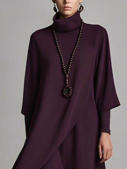VESTIDO MAXI DE PUNTO DRAPEADO CON BORDADOS EN TONO VIOLETA OSCURO