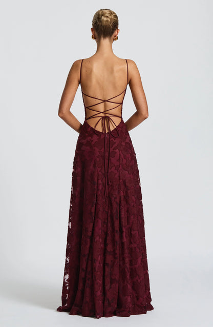 ELEGANTE VESTIDO MAXI CEREZA