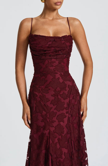ELEGANTE VESTIDO MAXI CEREZA
