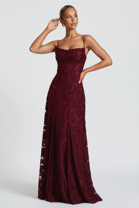 ELEGANTE VESTIDO MAXI CEREZA